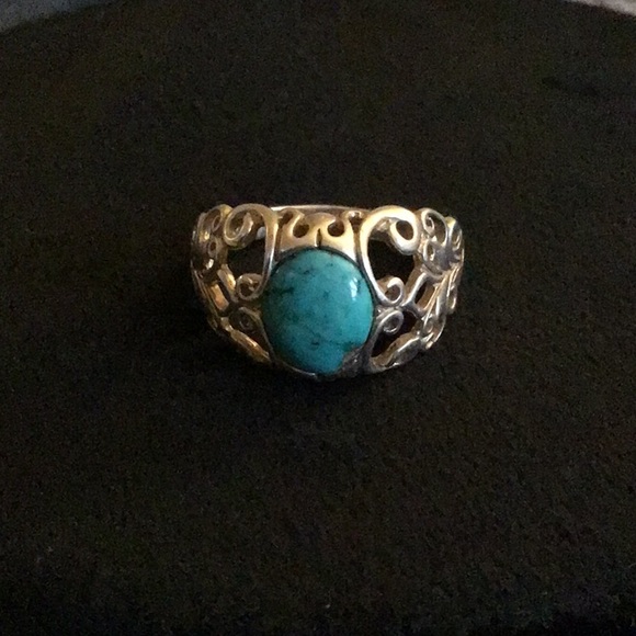 Shubes Turquoise & Sterling Silver Scroll Ring Size 10 - Picture 3 of 8